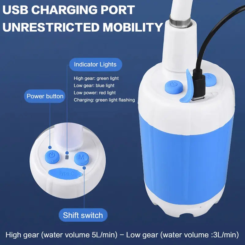 Rechargeable Water Pump Set, Portable Shower Head for Outdoor Travel Camping, Rechargeable Camping Showerhead, Camping Accessories, Camping Equipment, Camping Tools, Camping Supplies, Camping Gear, Pet Cleaning and Multifunctional Garden Drainage Tool Set