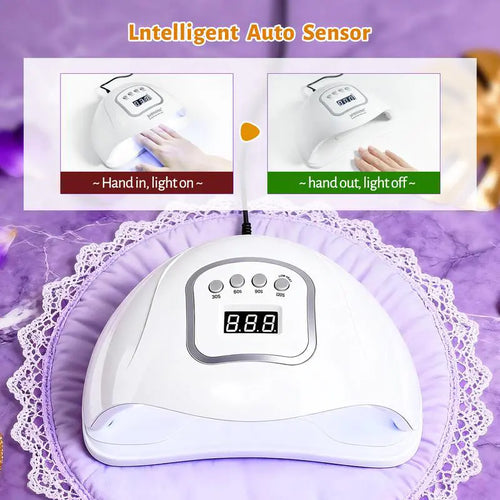 150W UV LED Nail Lamp Dryer, Professional Gel Polish Curing Light with Automatic Sensor & 4 Timers, Nail Care Product for Beginner Home & Salon Manicure-Pedicure Tools [Sold 791 units]