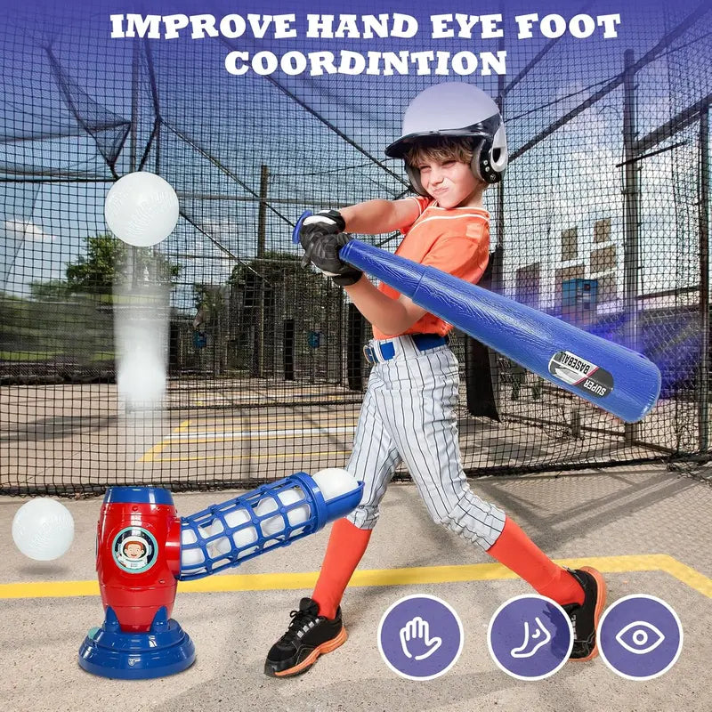 Kids Electronic Baseball Pitching Machine - Auth Pitching Machine with 5 Plastic Baseballs Included -Ages 3+