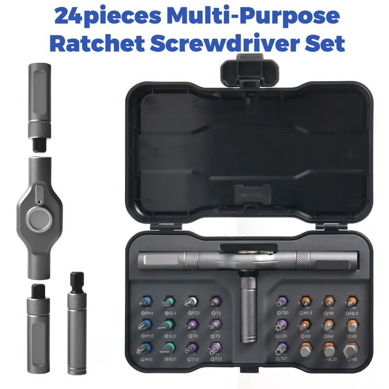 24 in 1 DIY Screwdriver Set,1 Set Switchable Screwdriver Shape Magnetic Screwdriver,Compact and Portable Ratchet Screwdriver Set,Multifunctional Drill Bit Set,Detachable T-shaped Ratchet Handle Hardware,Precision Screwdriver Tool Kit,Home Repair Tool Box