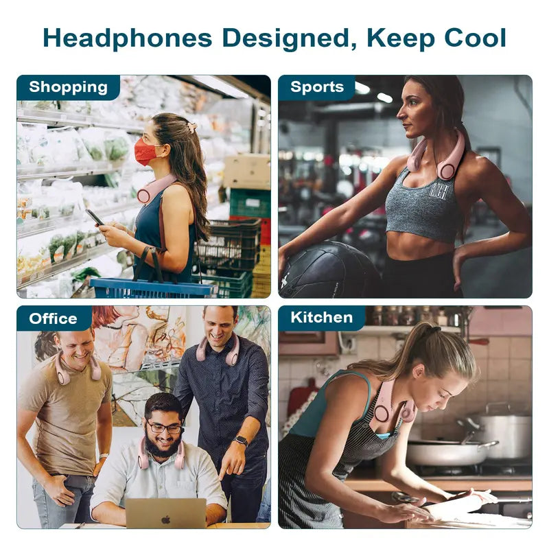 Hands Free Neck Fan, Sports, Travel, Office, Rechargeable, Bladeless Cooling Technology, Wearable Headset Design,Up to 8 Hours of Battery life, Comfortable to Wear
