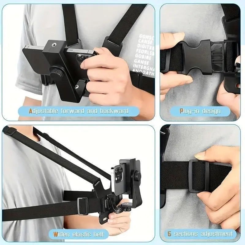 Chest Mount Cell Phone Holder, Stable Non-Slip, Adjustable Cellphone Mount, Universal Smartphone Holder for Outdoor Sports, Cycling & Running Recording, Universal Phone Holder