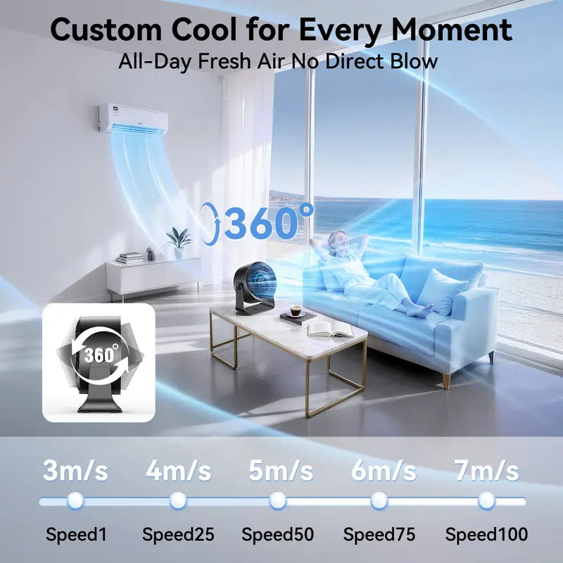 DIGIX Rechargeable USB Desk Fan for Bedroom, 100 Speeds, 360° Rotation, Wall Mounted Design Small Portable Table Fan with LED Display, Quiet Personal Desktop Cooling Fans for Home Office