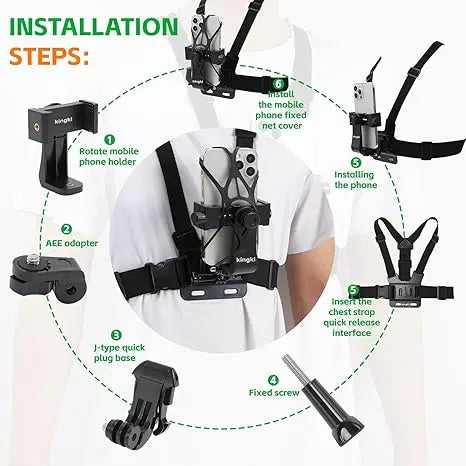 Head & Chest Strap Phone Holder, Mobile Accessories for Hands-Free Filming, Adjustable Comfortable Universal Smartphone Mount for Vlogging, Outdoor Adventures, POV Action Shots Live Streaming   [Sold 931 units]