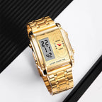 Men's square creative dual-movement multifunctional sports watch, featuring a luxurious triple-time design, water resistance, luminous dial, Exuding a minimalist aesthetic, it is elegant, durable, and the perfect choice for everyday wear. digital quart