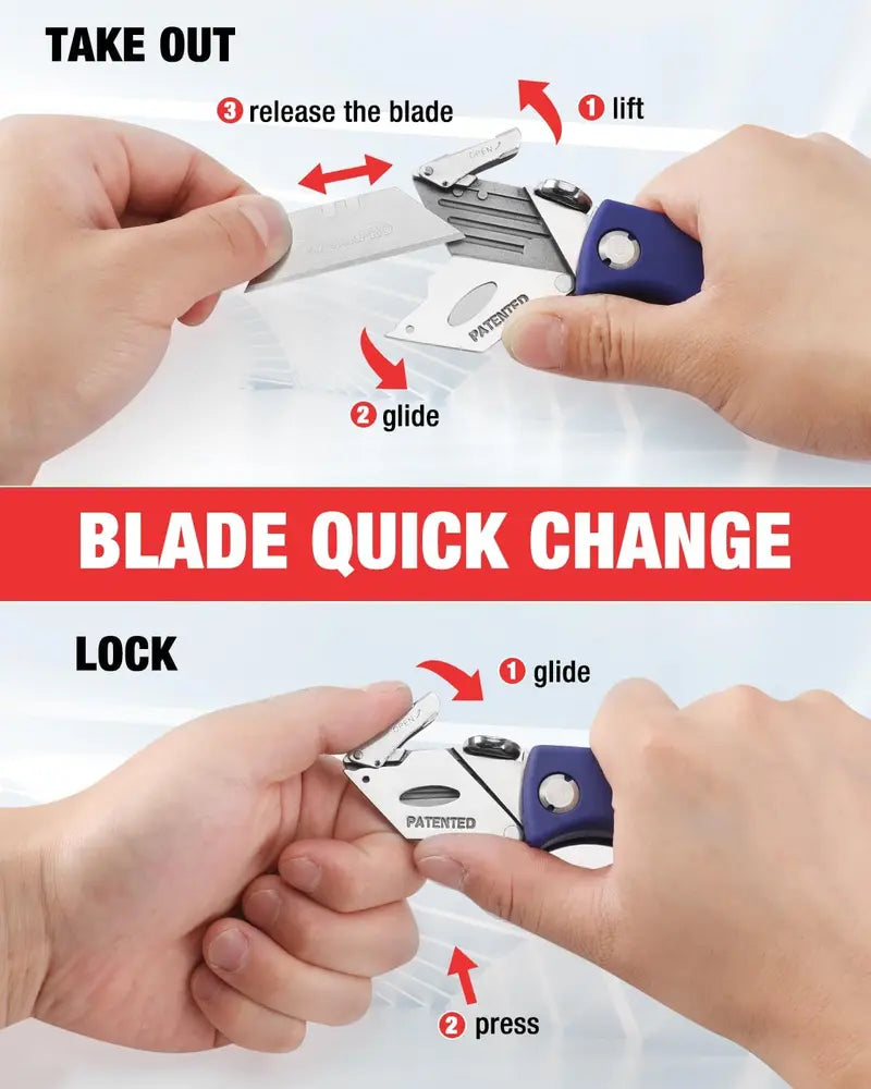 Folding Utility Knife, Quick-Change Box Cutter, Blade Storage in Handle