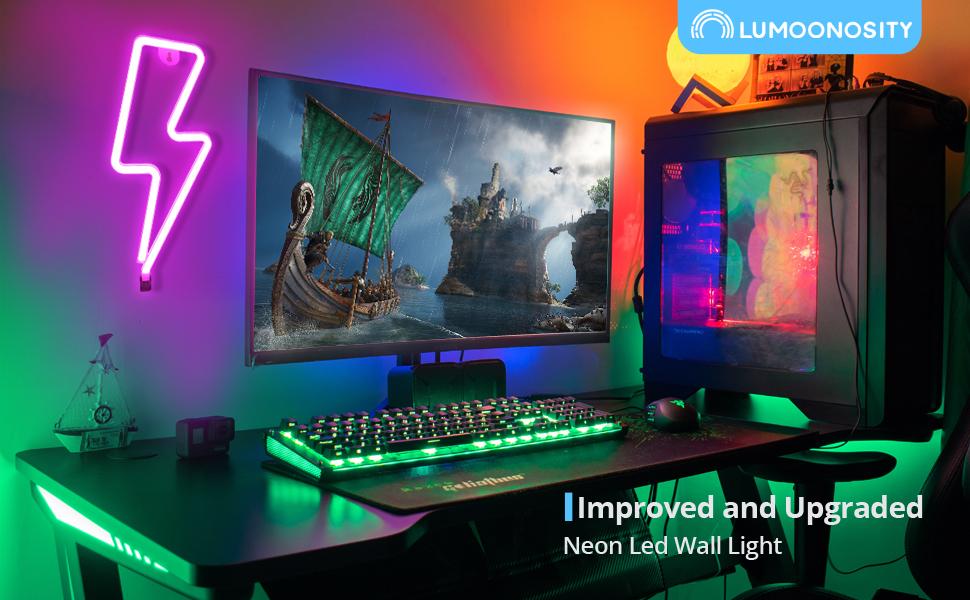 USB-Powered Lightning Bolt Neon LED Light with On-Off Switch, Aesthetic Light Signs for Bedroom Lighting, Room Decor, Gaming Room & Bedroom Use, Led Night Light, Led Wall Decor
