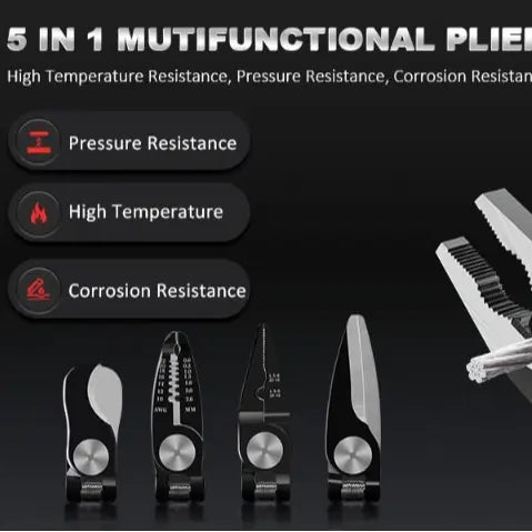 5-in-1 Multifunctional Interchangeable Pliers Set Wire Stripper Cable Crimping Pliers Lineman Pliers Cable Cutter Electrician Scissors Hand Tools Heavy Duty Hardware Industrial Portable