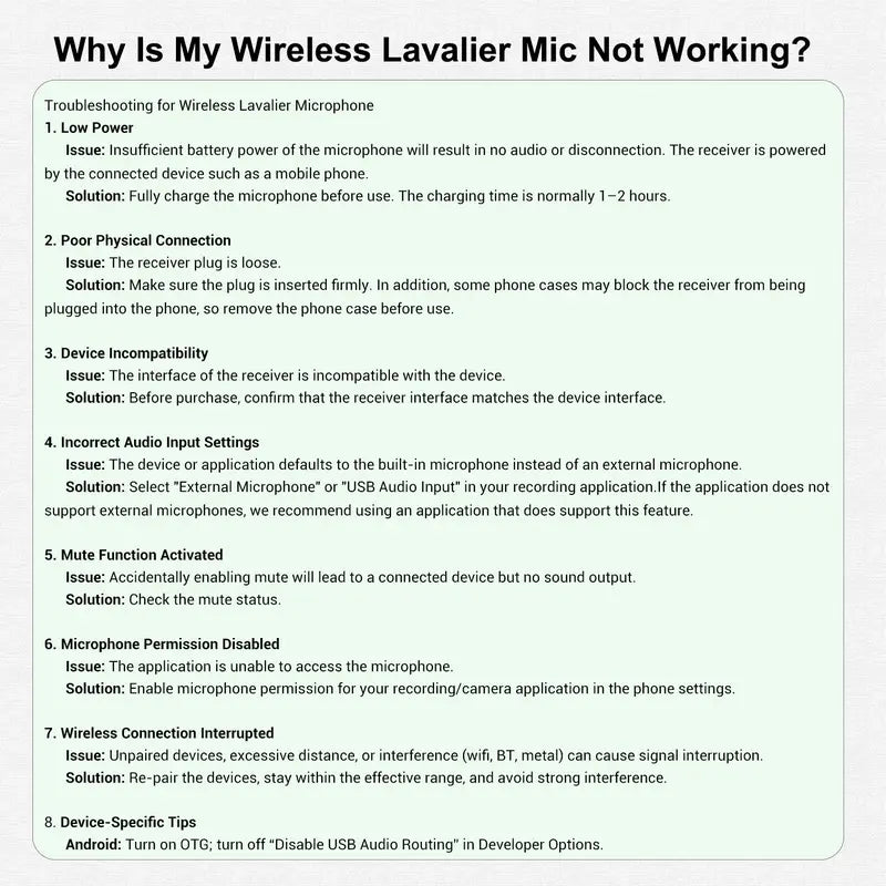 Wireless Microphone, Professional Lapel Mic for iPhone and Android, Wireless Microphone for Video Recording, Teaching, Interviews and Podcasts, Rechargeable Wireless Mic