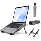 Grey Laptop Stand with Foldable USB Hub, Adjustable Ergonomic Desk Riser, Multi-Port Expansion for MacBook, PC, Tablets & Travel Use,Father's Day Gift