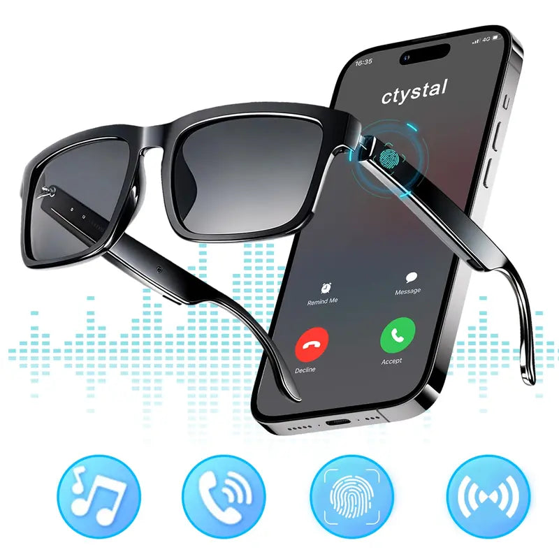 Smart Glasses - Wearable Bluetooth Audio Glasses with Voice Assistant & Touch Control, Open-Ear Speakers & Mic for Hands-Free Calls, Anti-UV Lenses, Smart Sunglasses, Suitable for Running, Driving, and Outdoor Activities, Wireless Audio Glasses