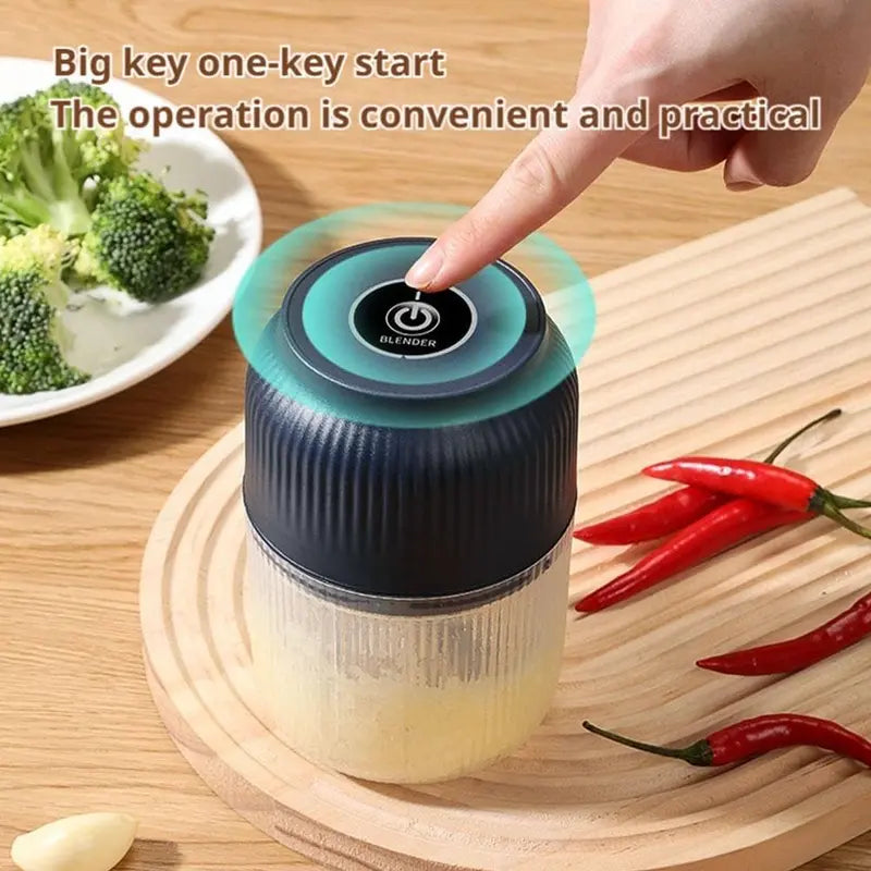 Electric Garlic Chopper Rechargeable Wireless Mini Food Processor One Touch Operation Splash Proof Lid for Chopping Garlic Onion Ginger Meat Baby Food Smoothies Blue Kitchen Utensils Dispensers Oil Cordless Cutting