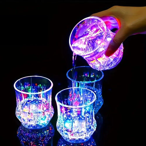 Liquid Activated LED Flash Crystal Drink Set, Multicolor Water-Activated Auto-Light-Up Glowing Plastic Tumblers for Bar Party Decor, Festive Gift for Christmas Thanksgiving (Plastic Construction）Decorative Light-Up Cup