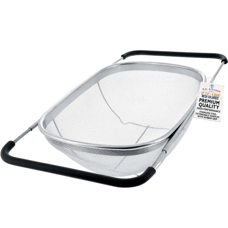 U.S. Kitchen Supply Stainless Steel Colander Strainer - 6-Quart Collapsible Colander with Expandable Rubber Handles - Rectangular Sieve, Fine Mesh Stainless Steel Strainers and Colanders for Kitchen Sold by TCP Global