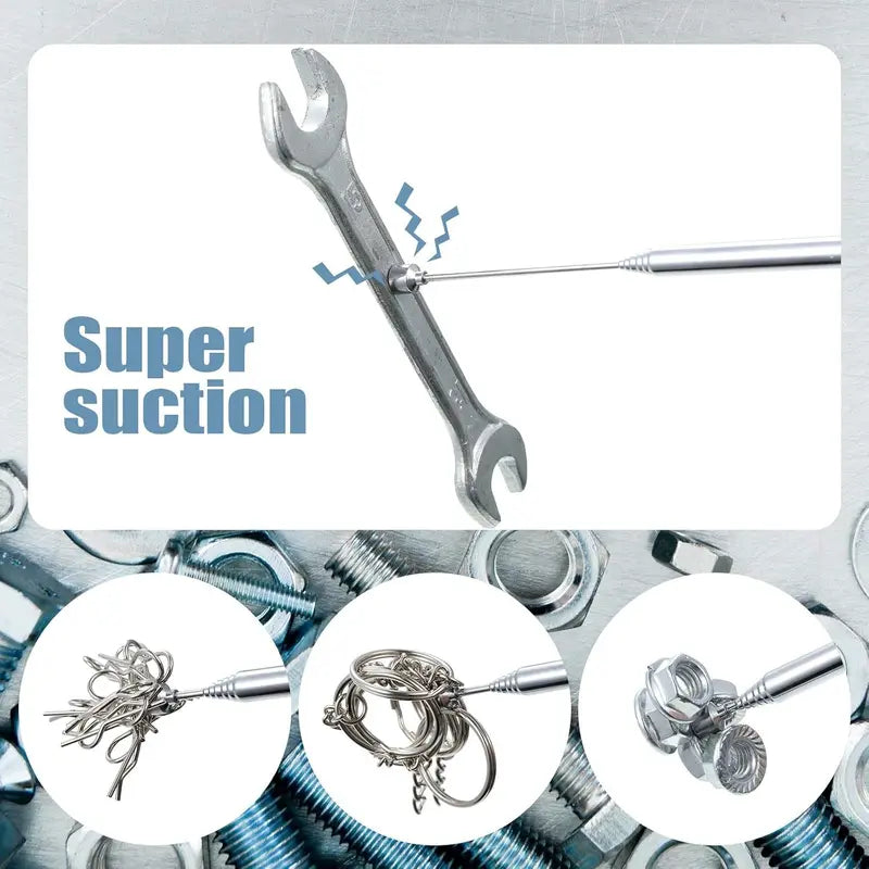 Silver Color Magnetic Pickup Tool, Pocket Clip, Strong Magnetism, Ideal for Automotive and Construction, No Battery Required