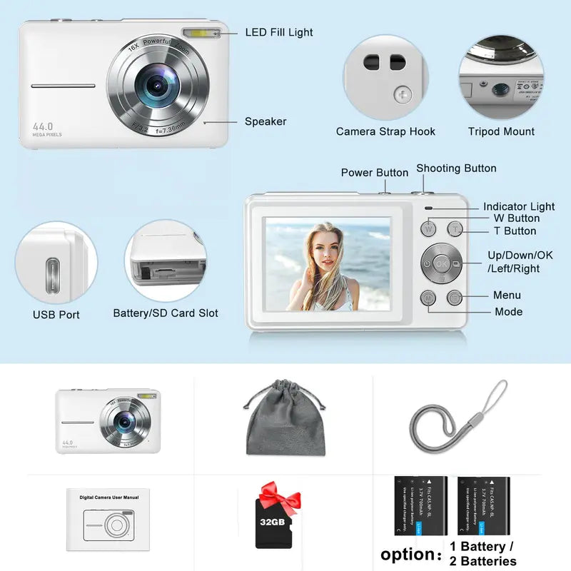 Mini Digital Cameras with 2.4 Inch Screen, Portable FHD 1080P High Definition Screen Cameras, Mini Vintage Compact Digicam for Vlogging, Photography & Video, Camera Electronics, Beginner Digital Camera, Autofocus Selfie Camera, Men Gifts