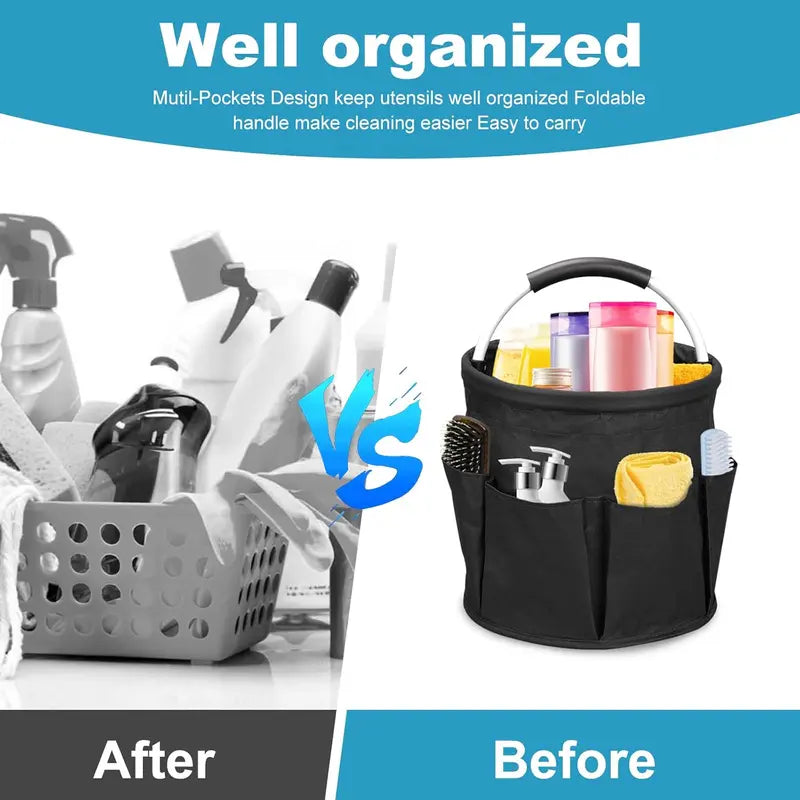 Cleaning Caddy for Cleaning Supplies, 17L Cleaning Supply Caddy with Handle Foldable Cleaning Supplies Organizer Bucket Tool Bag Organizer Cleaning Products Organizers for Home, Garden (Black)v