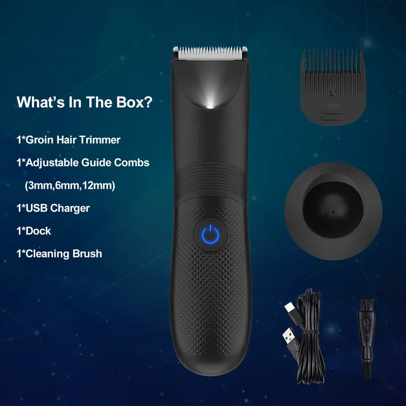 Manscape Trimmer for Men - IPX7 Waterproof Ball Trimmer w/Light & Ceramic Blade, Body Groomer for Pubic/Body/Groin Grooming, Electric Razor Shavers, USB-C Charging, No Nicks, Gifts for Him Dad