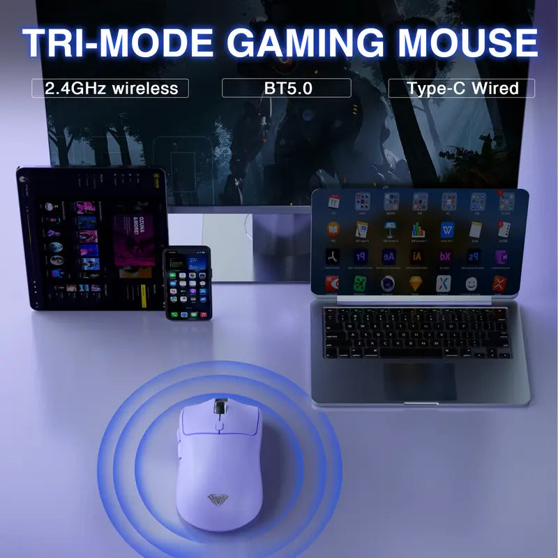 AULA SC580X Wireless Gaming Mouse, Tri-Mode 2.4G/BT5.0/USB-C, 10000 DPI Rechargeable Wireless Mouse with 6 Programmable Buttons, Ergonomic Computer Mouse for Laptop/PC/Mac/Tablet, Lightweight High Polling Rate Mouse
