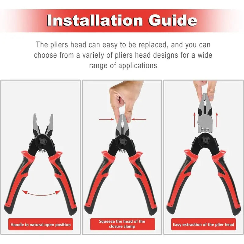 5-in-1 Multifunctional Interchangeable Pliers Set Wire Stripper Cable Crimping Pliers Lineman Pliers Cable Cutter Electrician Scissors Hand Tools Heavy Duty Hardware Industrial Portable
