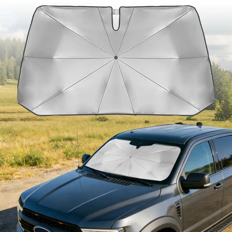 Foldable Car Windshield Sun Shade Umbrella, Foldable Car Sunshade, Windscreen Shade Cover, Heat & UV Block Car Sun Protector, Universal Fit for Cars, SUVs, Easy Install & Foldable Sun Shade for Car Interior Protection & Temperature Control
