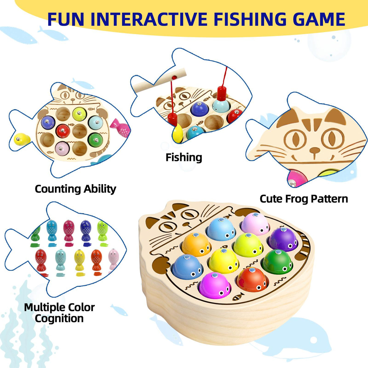 Wooden Magnetic Fish & Frogs Fishing Game for Toddlers 1-3, Montessori Sensory Activity Board, Fine Motor Skills Playful Board Games, Screen-Free Kids Toys, Mother's Day Gift Ideas for Kids   [Sold 802 units]