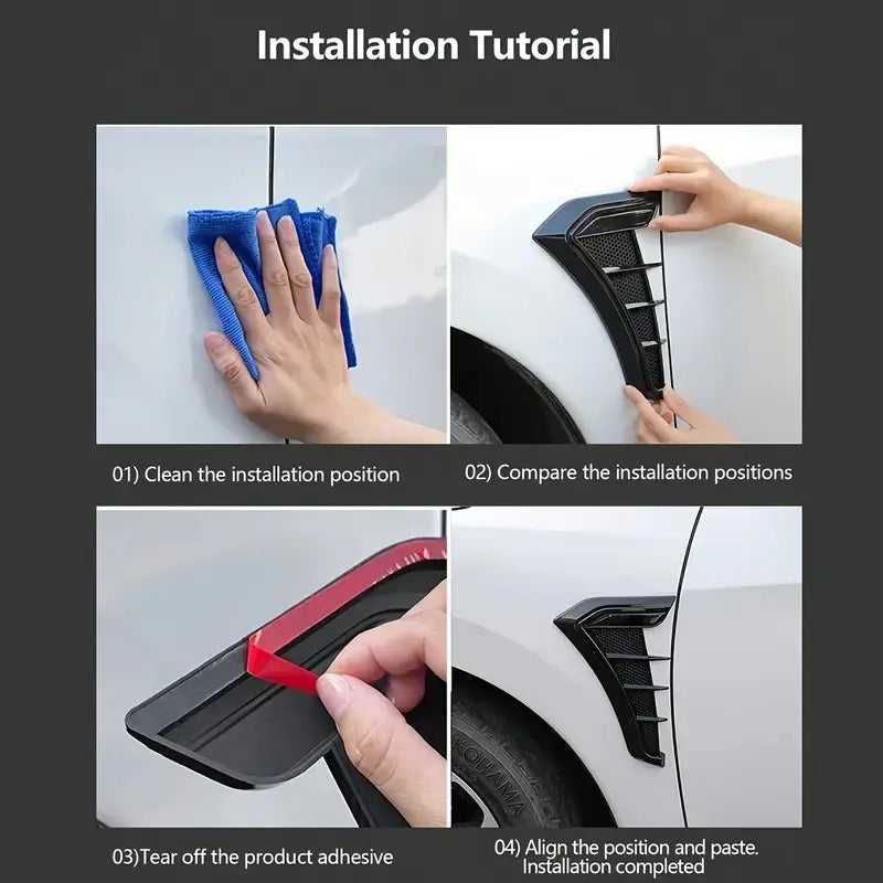 Universal Car Fender Side Vent Cover (2pcs Black TPU Rubber), Adhesive Vinyl Decal Auto Exterior Accessory with Peel-Stick Tape, 3-min No-Tool Fit, Bend-Proof Impact Guard, Glossy Sporty Styling, Shock Absorb  [Sold 948  units]