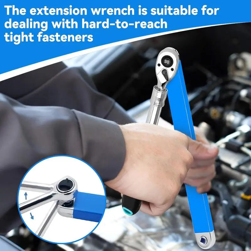Offset Extension Wrench, Upgraded Impact Ready Extension Wrench Set, with 4pcs Square Drive Adapters, 15" Socket Wrench Tool, Universal Extensions Wrench for Hard-to-reach Place