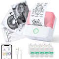 Mini Sticker Printer, Portable Inkless Sticker Maker, Pocket Photo Printer, Thermal Printer Label Maker with 5rolls Paper, Portable Handheld Printer, for Pictures, Photos, Journals, DIY, Label Printing, Compatible With IOS&Android