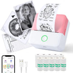 Mini Sticker Printer, Portable Inkless Sticker Maker, Pocket Photo Printer, Thermal Printer Label Maker with 5rolls Paper, Portable Handheld Printer, for Pictures, Photos, Journals, DIY, Label Printing, Compatible With IOS&Android