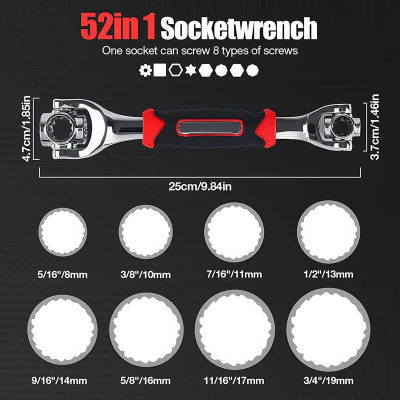 52 in 1 Multifunctional Socket Wrench, 360 Degree Rotating Head Socket Wrench, Combination Wrench Set, Universal Double-ended Wrench Tool for Home & Car Repair