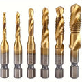 Metric Titanium Plated  Tap Bit Set (M3-M10, 6-Count) - M2 Power Tool Accessory for 1-Step Drilling, Tapping, Deburring on Aluminum, Iron, Soft Metal  [Sold 1000+ units]