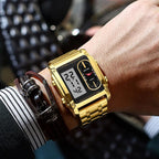 Men's square creative dual-movement multifunctional sports watch, featuring a luxurious triple-time design, water resistance, luminous dial, Exuding a minimalist aesthetic, it is elegant, durable, and the perfect choice for everyday wear. digital quart