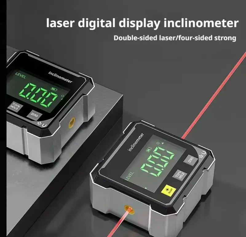360° Magnetic Digital Angle Finder Tool - Rechargeable Electronic Measuring Tool with 4-Sided Magnets Keep It Steady, Compact Snap-On Stays Put on Metal Surfaces, Dual Laser Guide for Home Renovations, Woodworking (Includes Batteries) [Sold 539 units]