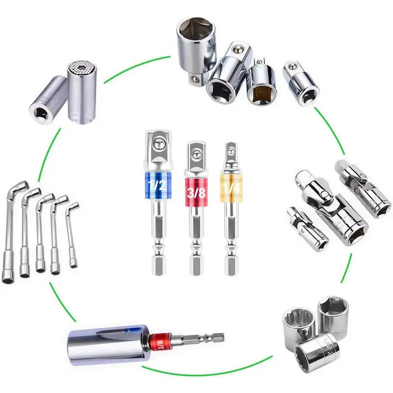 Cr-V Steel Socket Adapter, Impact Socket Extension Tools, Impact Grade Driver Sockets Adapter Extension Set, Nut Driver Socket Adapter, Bead Rod Extension Bar, Wrench Extender Tool, Hand Hardware Tool, Bit Socket Set（1,000+ sold）