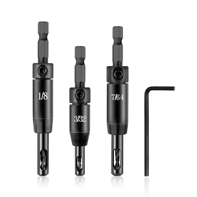 Upgraded Self Centering Drill Bit Set Vix Bits, 3/32" 7/64" 1/8" Center Hinge Drill Bit for 1/4In Hex Shank Drills, Installing Hinge & Drilling Pilot Hole, Ultra-Hard Steel, High-Precision  [Sold 1000+ units]