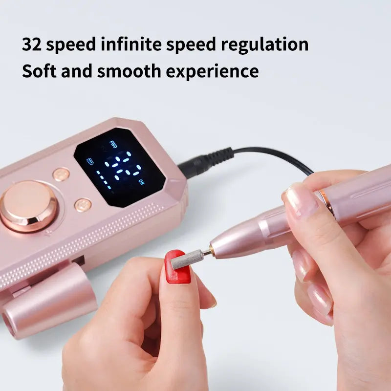 Wireless Electric Nail Drill File, Professional Manicure Tool, Multiple Grinding Heads, LED Display, 32 Speed Settings, Portable Gift