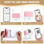 Mini Sticker Printer, Portable Inkless Sticker Maker, Pocket Photo Printer, Thermal Printer Label Maker with 5rolls Paper, Portable Handheld Printer, for Pictures, Photos, Journals, DIY, Label Printing, Compatible With IOS&Android