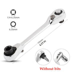 1-Piece 1/4-Inch Silver Mini Double-Headed 72-Tooth Ratchet Wrench, 5-Degree Quick Release Drive Socket (Bits Not Included), Textured Grip Rotator for Confined Space, DIY Maintenance Work Tool, Tools and Gadgets