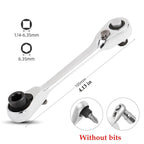 Silver Ratchet Wrench 1/4 Inch Mini Double Headed 72 Tooth Drive Socket (Bits Not Included), Ratchet Set Rotator Practical Accessories Tool, 5 Degrees Quick Install Release