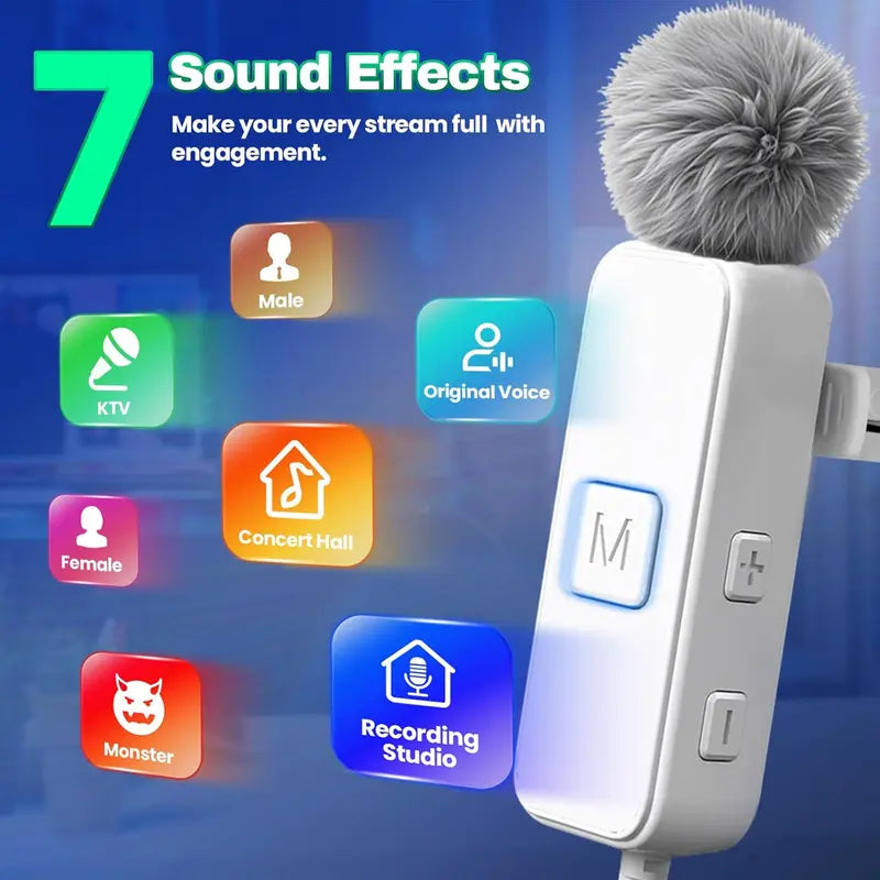 Sound Card Karaoke Headset with Real-Time in-Ear Monitoring & Microphone, 7 Sound Effects Voice Changer, Live Broadcasting Equipment, 2 Modes Live Streaming Sound Card & Wired Earbuds, USB, Smartphone, Audio, Electronic（sold:841）