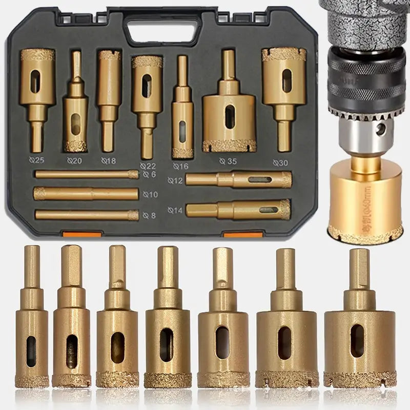 12pcs Diamond Drill Bit Set for Glass, Marble & Stone - 6-35mm Hole Saw Kit with Hand Tools, Granite, Tile, Ceramic#fathersdaygift