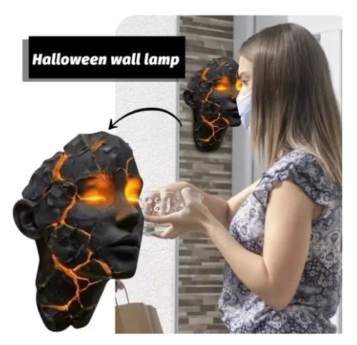 Halloween Broken Mask Wall Lamp Resin Handicraft Art Atmosphere Light Home Decoration Festival Party Decoration Supplies