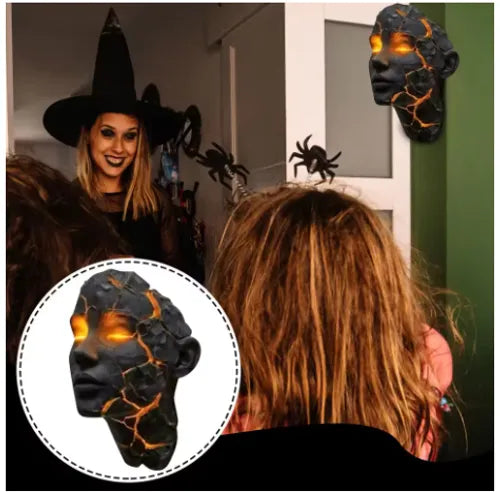Halloween Broken Mask Wall Lamp Resin Handicraft Art Atmosphere Light Home Decoration Festival Party Decoration Supplies