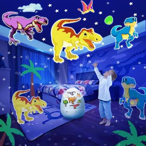 AWESOME GIFT Cartoon Dinosaur Egg Projection Lamp 6 Slides Dinosaur World Universe Animal Holiday Music Project Light