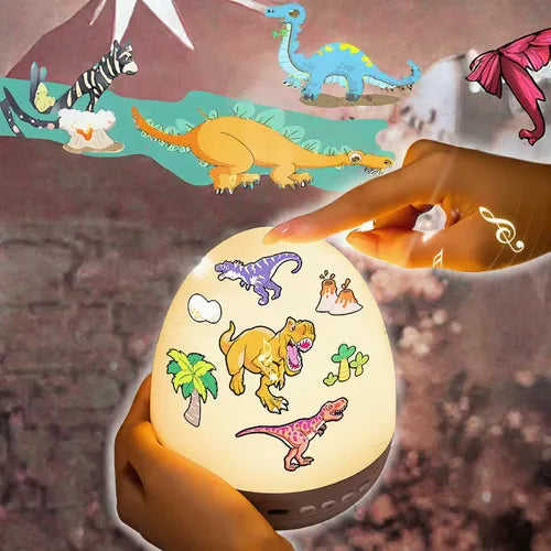 AWESOME GIFT Cartoon Dinosaur Egg Projection Lamp 6 Slides Dinosaur World Universe Animal Holiday Music Project Light