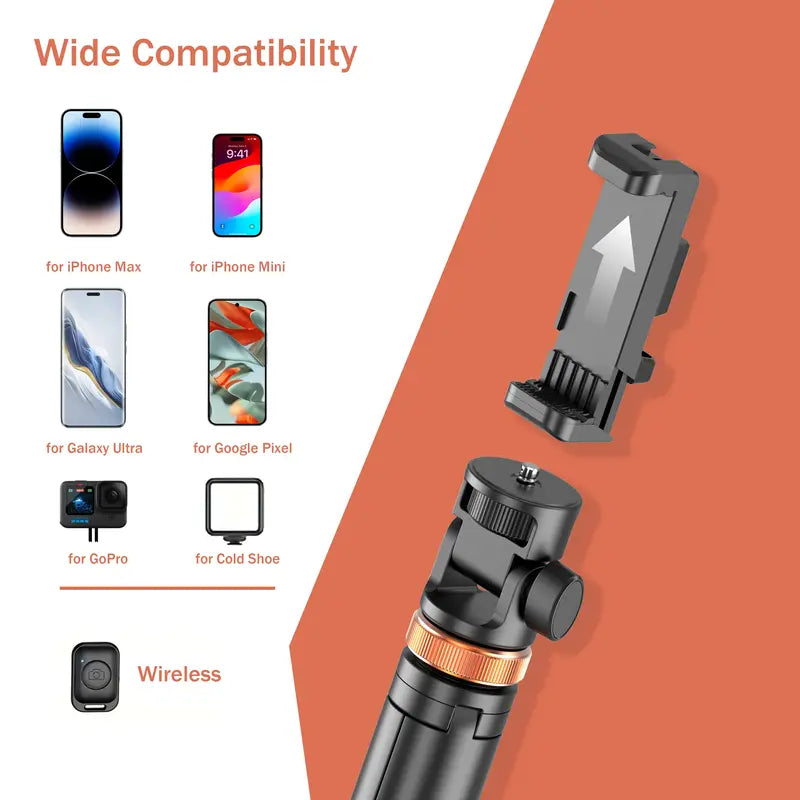 Smartphone Selfie Stick with Wireless Remote, Upgraded Stable Cellphone Tripod Stand, Tech Accessories for iPhone 17/16/15/14/13 & Mobile Devices, Cool Gadgets for Travel Tripod Standing Photo