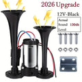 2026 Upgraded 12V 130DB High-Power Dual Air Car Horn Kit Set with Compressor - Easy-Install Vehicle Accessory, Loud Alert for Trucks, SUVs, Home Security (SilverBlack)
