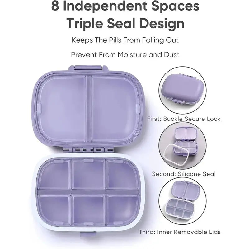 8-Compartment Pill Organizer, Medical Organizer, 1 Count Mini Portable Pill Case, Dustproof Medicine Storage Box for Daily Travel, Vitamins and Supplements