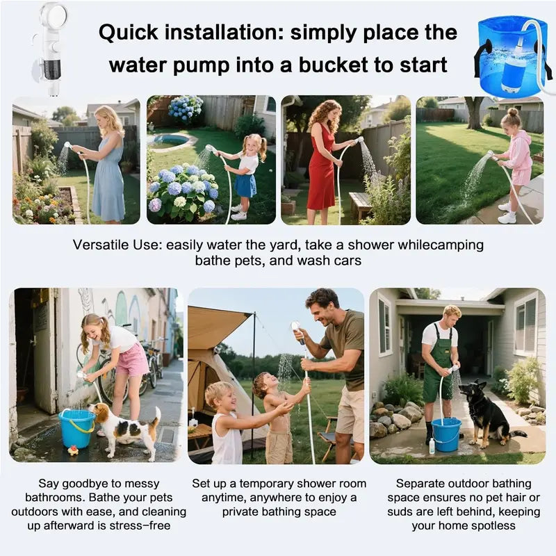 Rechargeable Water Pump Set, Portable Shower Head for Outdoor Travel Camping, Rechargeable Camping Showerhead, Camping Accessories, Camping Equipment, Camping Tools, Camping Supplies, Camping Gear, Pet Cleaning and Multifunctional Garden Drainage Tool Set